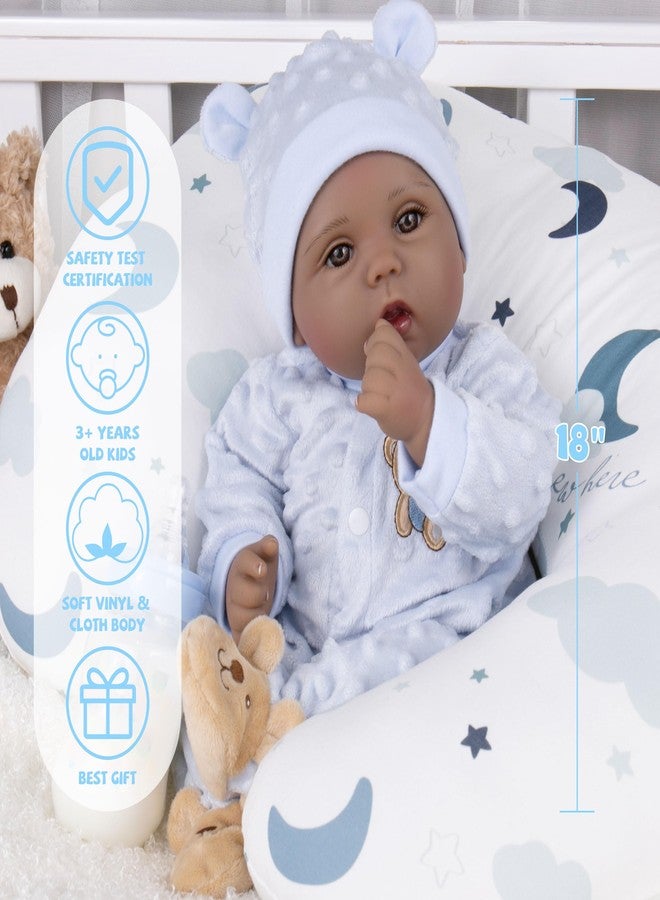 Milidool Black Reborn Baby Dolls Boy 18 Inch Lifelike Black Silicone Baby Dolls That Look Real African American Newborn Boy Dolls Realistic Baby Doll with Bear Clothes Gift Set for Ages 3+ - Image 3